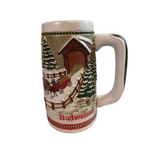 Budweiser Holiday Stein Clydesdales Covered Bridge Ceramarte Vintage Mug